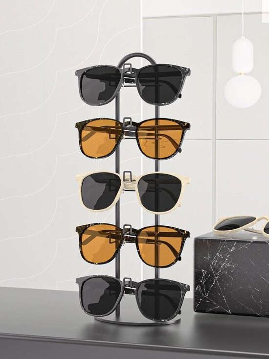 Two 5 Tier Sunglass Holder Organizer Tabletop Display White Metal Stands